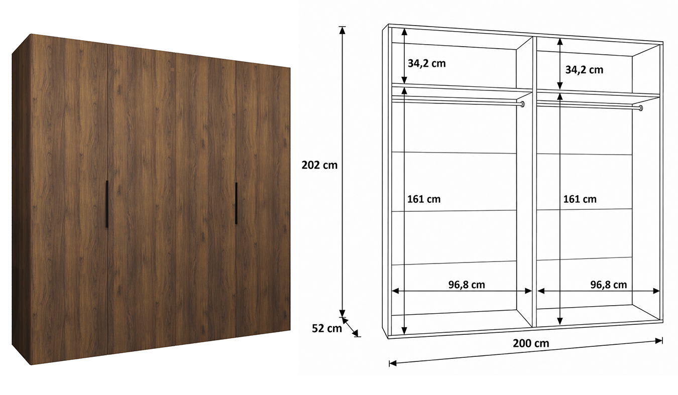 Vnitřní uspořádání skříně MARBELLA 1 200 cm
