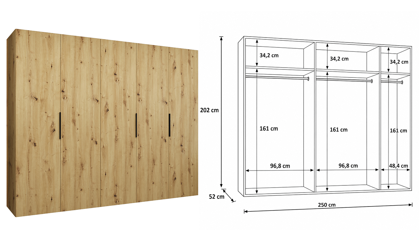 Vnitřní uspořádání skříně MARBELLA 1 250 cm