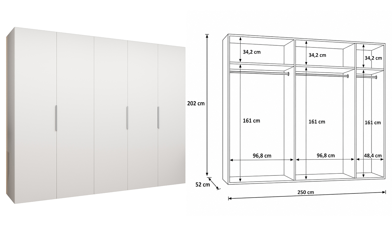 Vnitřní uspořádání skříně MARBELLA 1 250 cm