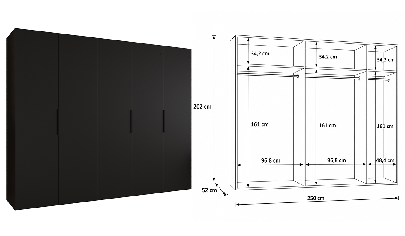 Vnitřní uspořádání skříně MARBELLA 1 250 cm