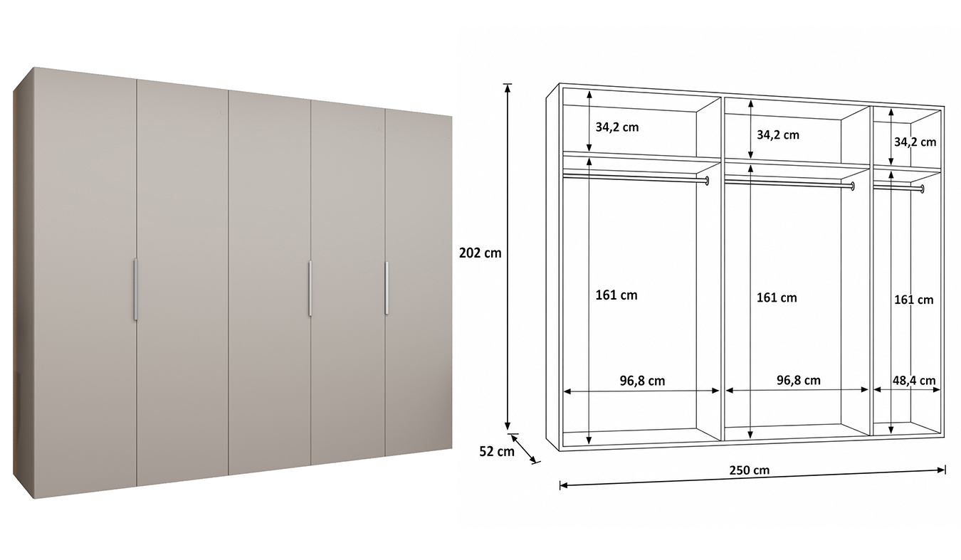 Vnitřní uspořádání skříně MARBELLA 1 250 cm