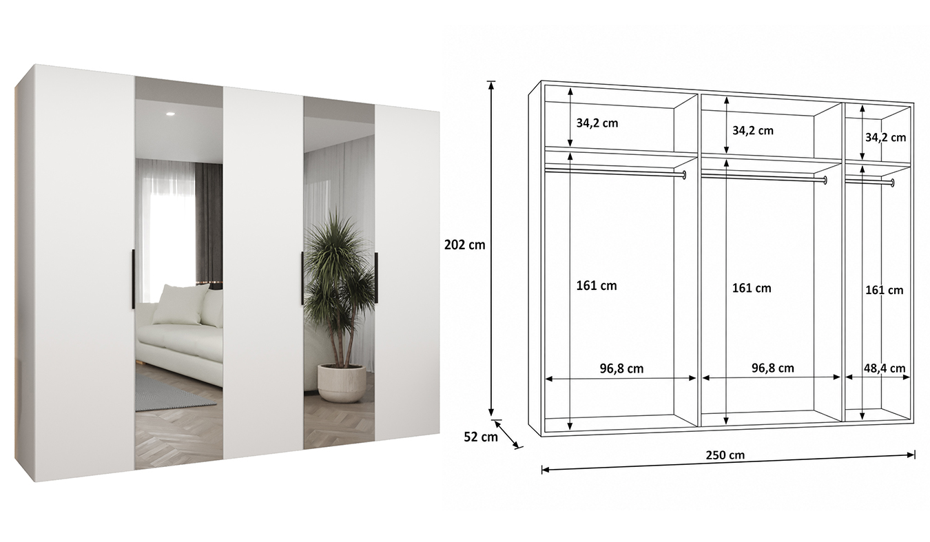 Standardní vnitřní uspořádání skříně MARBELLA 2 250 cm