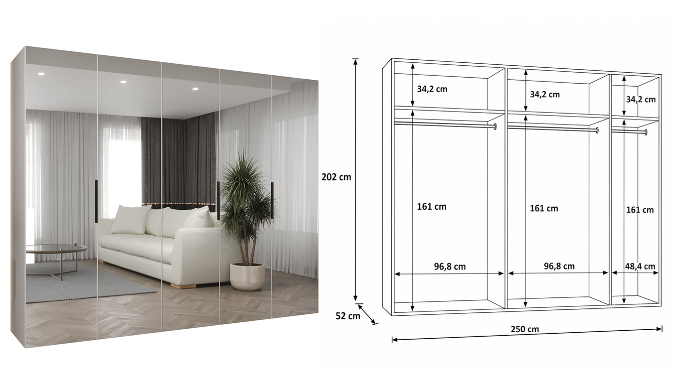 Standardní vnitřní uspořádání skříně MARBELLA 3 250 cm