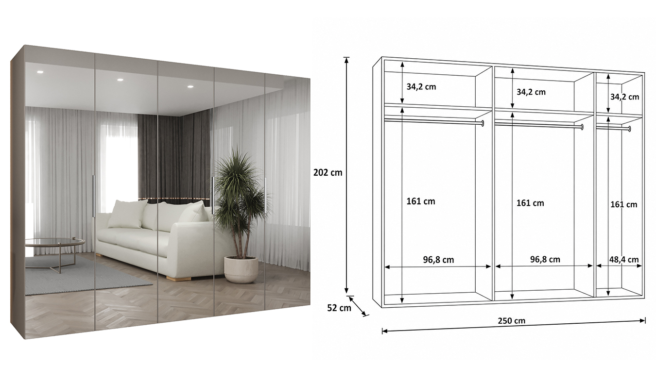 Standardní vnitřní uspořádání skříně MARBELLA 3 250 cm