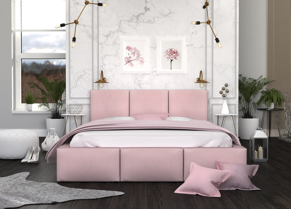 Manželská postel AMBER 180x200 Růžová Trinity s dřevěným roštem