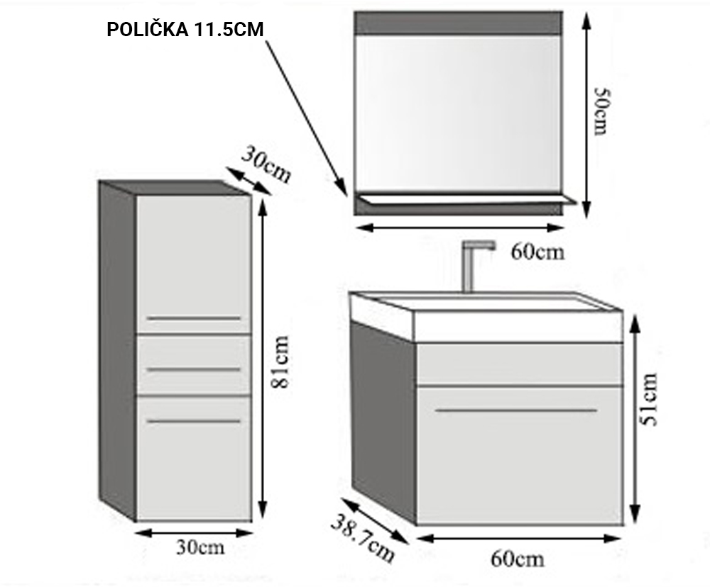 Koupelnová souprava SARDYNIA M2 BÍLÁ - ŠEDÁ MATNÁ/ŠEDÁ TEXTURA