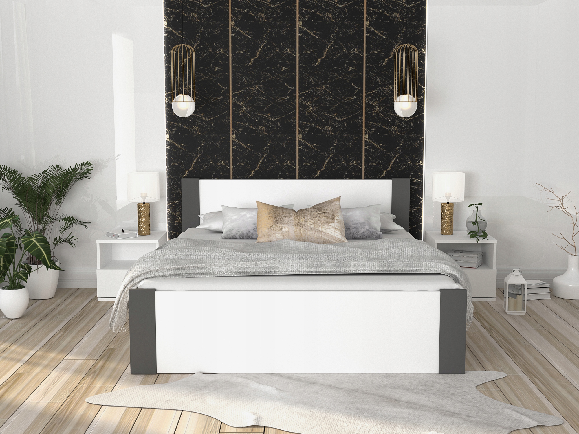 Postel BOSTON 140x200 se zvedacím roštem bílá šedá