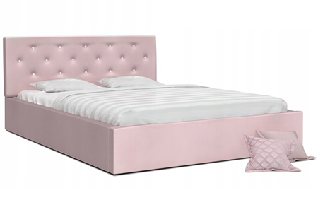 Luxusní manželská postel CRYSTAL růžová 140x200 s dřevěným roštem