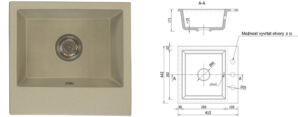 Granitový dřez DON BÉŽOVÁ