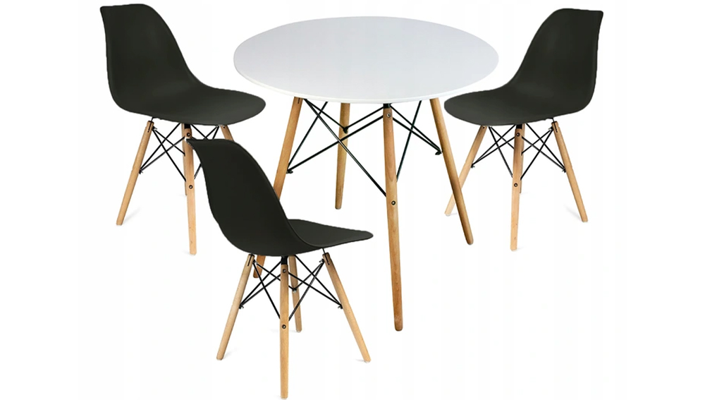 Moderní set židle se stolem BÍLÁ - ČERNÁ (3 židle, 1 stůl)