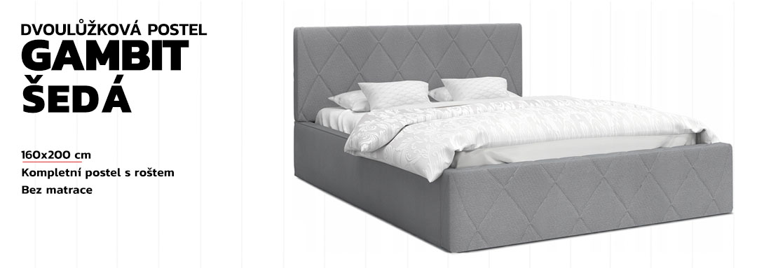 Čalouněná manželská postel Gambit 160x200 cm s roštem šedá