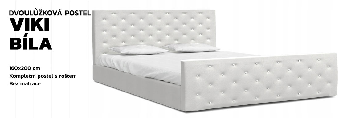 Čalouněná postel VIKI 160x200 Trinity bílá s kovovým roštem