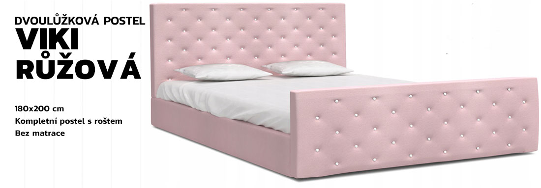 Čalouněná postel VIKI 180x200 Trinity růžová s kovovým roštem