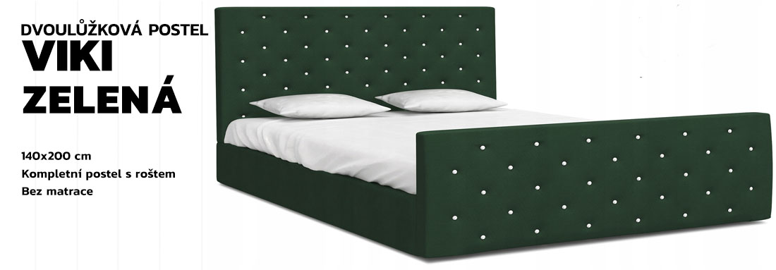 Čalouněná postel VIKI 140x200 Trinity tmavě zelená s kovovým roštem