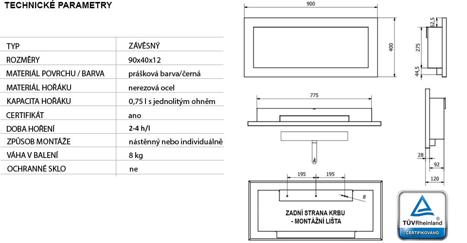 BIO KRB 900x400 černý matný