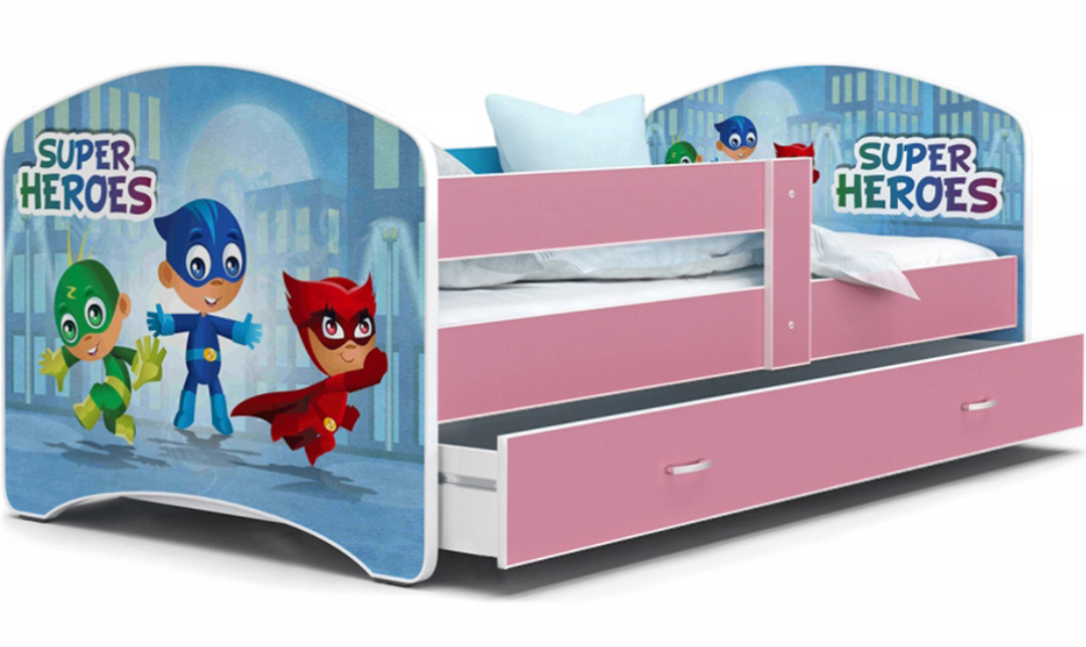 Rozprávková posteľ LUCKY 180x80 Ružová SUPER HEROES 54L