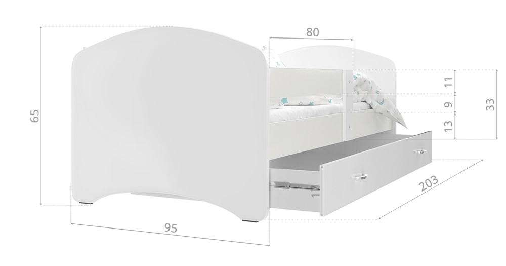 Rozprávková posteľ LUCKY 200x90 Biela ZÁVODNÉ AUTO 01L