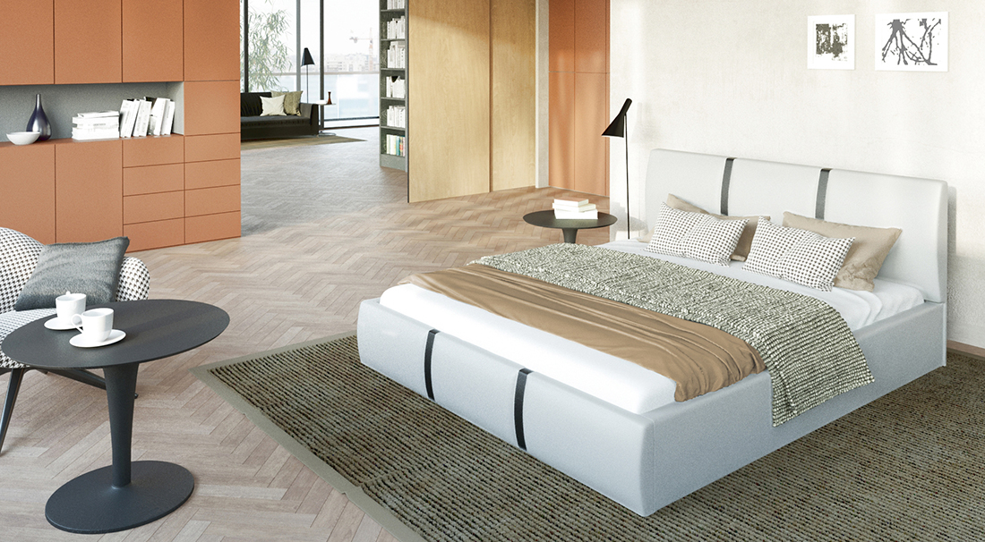 Čalouněná manželská postel PLATINUM bílá šedá 140x200 Trinity s dřevěným roštem