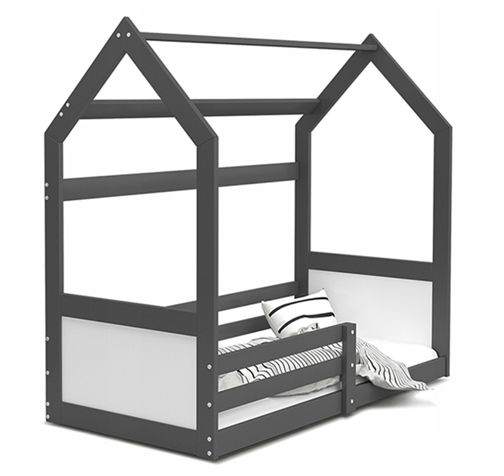 Dětská postel DOMEK MIKI 80x190 cm v šedé barvě se zábranama