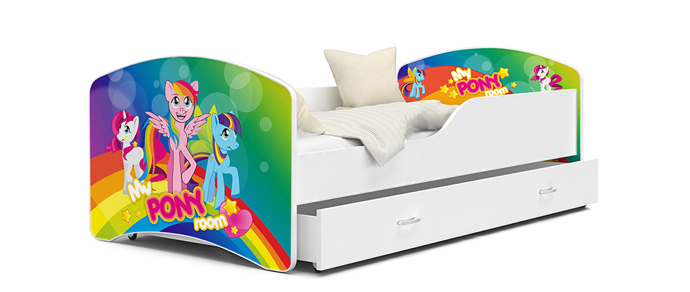 Dětská postel IGOR  80x180  cm v bílé barvě se šuplíkem PONÍCI