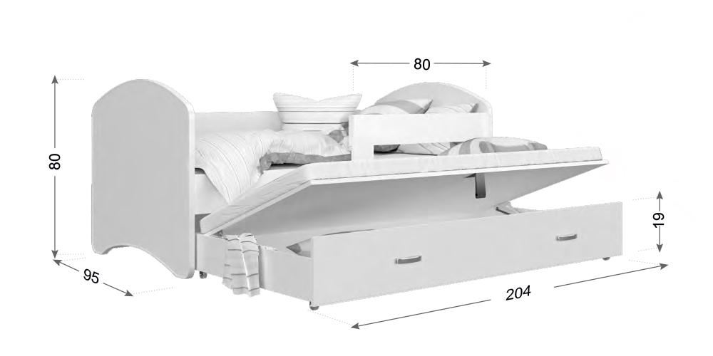 Dětská postel LUCKY P2 200x90 s přistýlkou Bílá