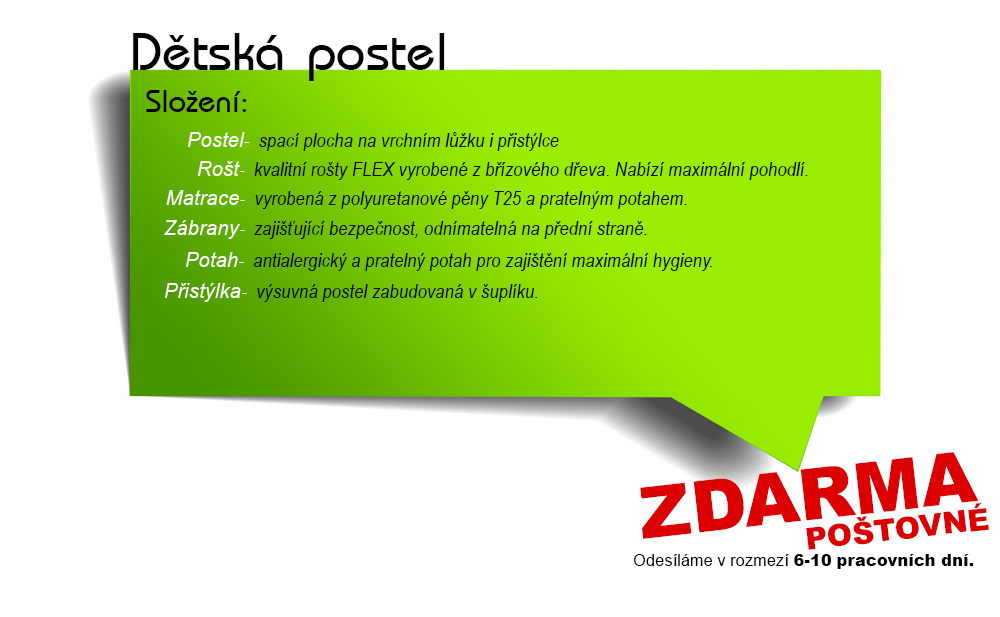 Dětská postel LUCKY P2 200x90 s přistýlkou MUSIC