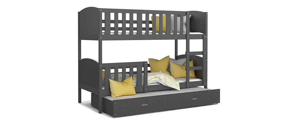 Detská poschodová posteľ TAMI 3 80x190 cm so šedou konštrukciou v šedej farbe s prístelkou