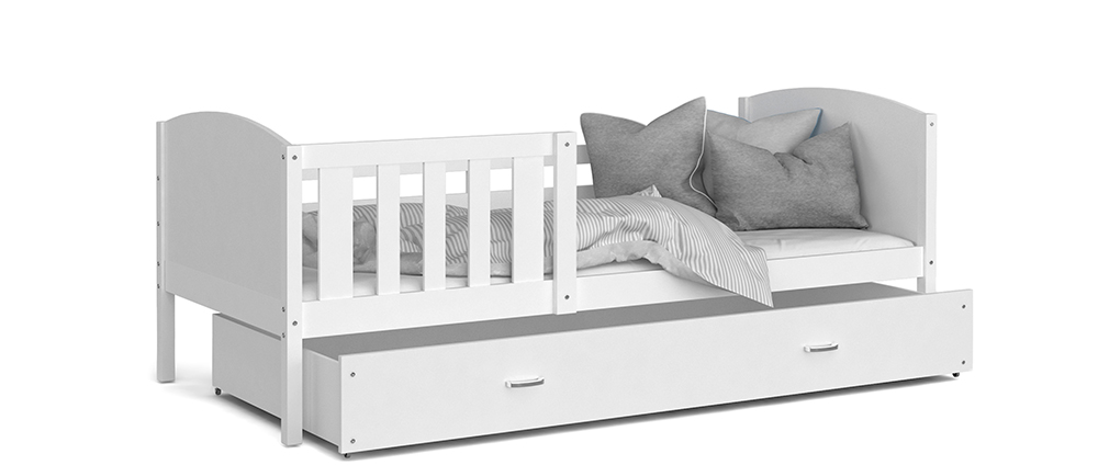 Detská posteľ TAMI P 80x190 cm s bielou konštrukciou v bielej farbe so šuplíkom