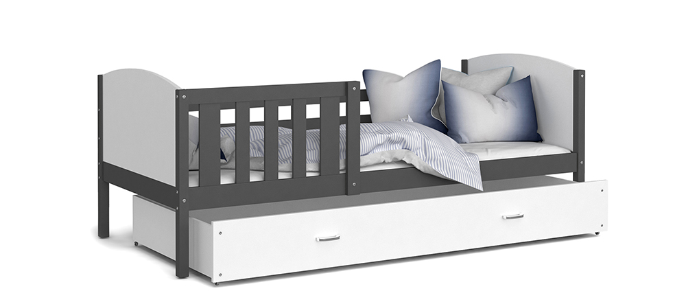 Detská posteľ TAMI P 80x160 cm so šedou konštrukciou v bielej farbe so šuplíkom