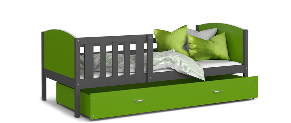 Detská posteľ TAMI P 80x190 cm so šedou konštrukciou v zelenej farbe so šuplíkom
