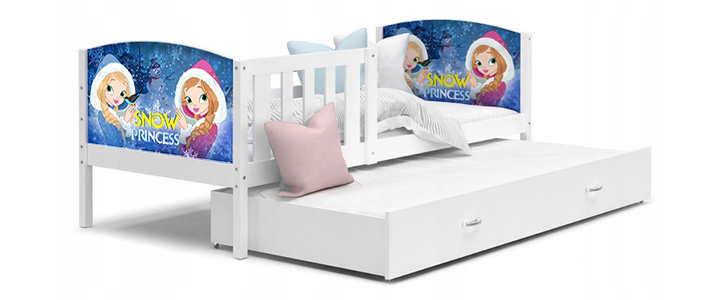 Dětská postel TAMI P2 90x200 cm v bílé barvě s motivem snězných princezen