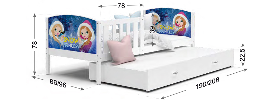 Dětská postel TAMI P2 80x190 cm v bílé barvě s motivem kočičky