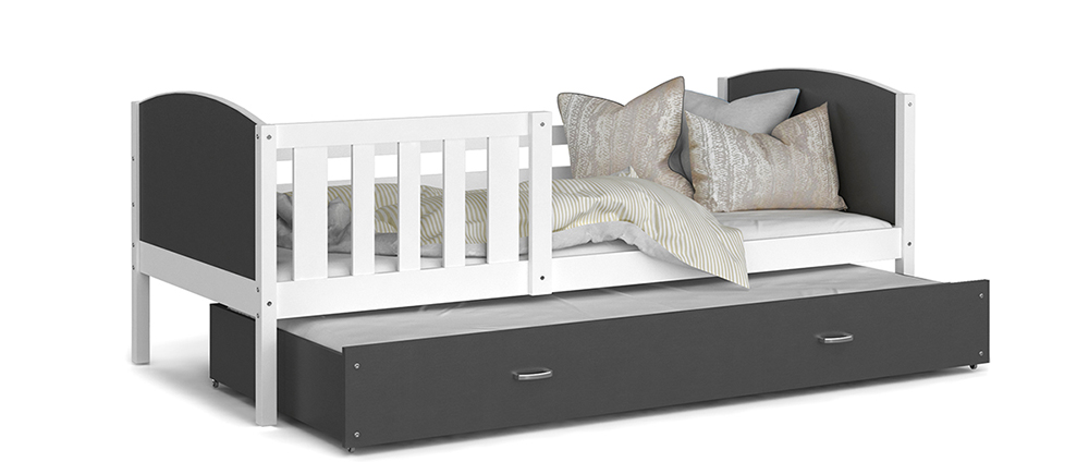 Detská posteľ TAMI P2 80x190 cm s bielou konštrukciou v šedej farbe s prístelkou