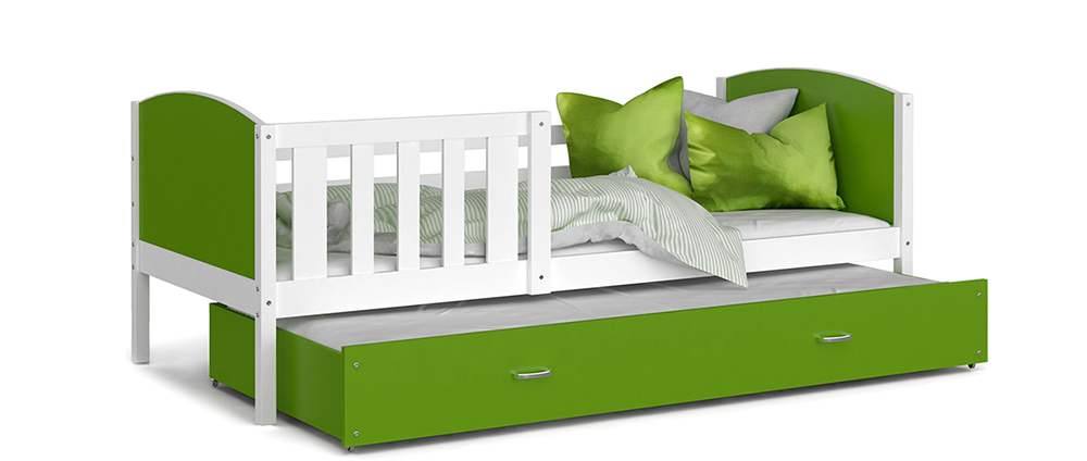 Detská posteľ TAMI P2 90x200 cm s bielou konštrukciou v zelenej farbe s prístelkou
