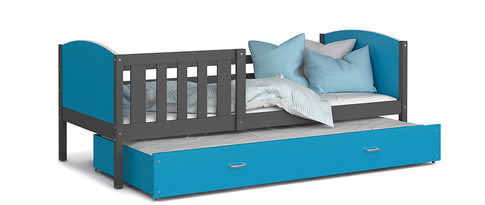 Detská posteľ TAMI P2 80x190 cm so šedou konštrukciou v modrej farbe s prístelkou