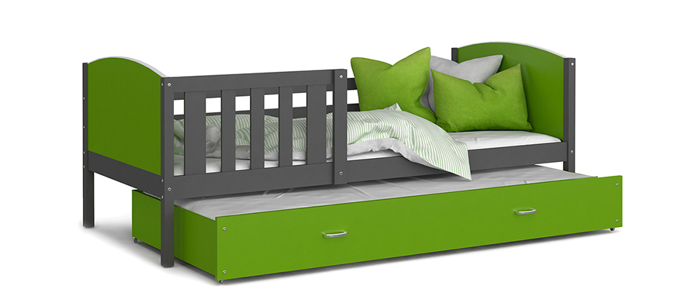 Detská posteľ TAMI P2 90x200 cm so šedou konštrukciou v zelenej farbe s prístelkou