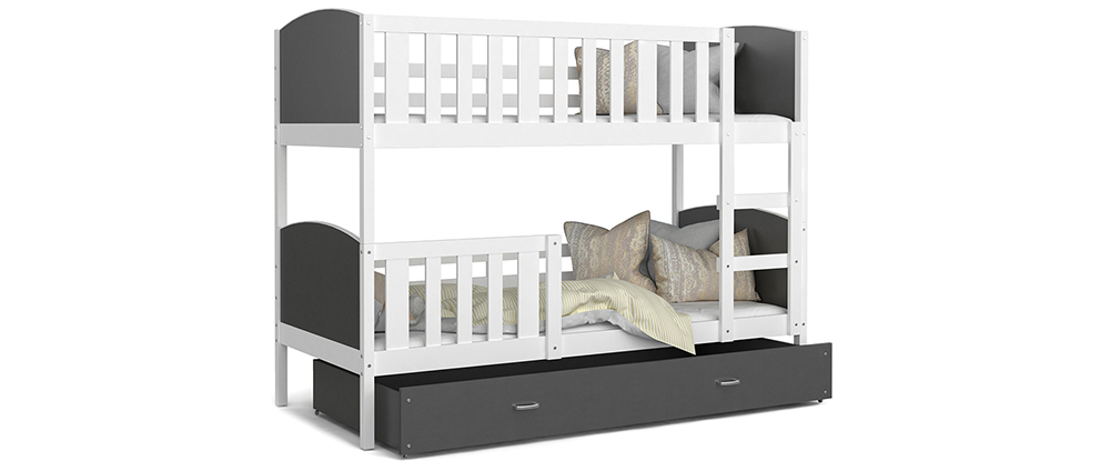 Dětská patrová postel TAMI 90x200 cm s bílou konstrukcí v šedé barvě