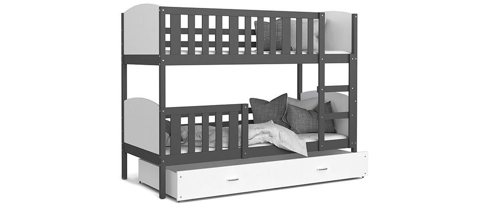 Detská poschodová posteľ TAMI 80x190 cm so šedou konštrukciou v bielej farbe