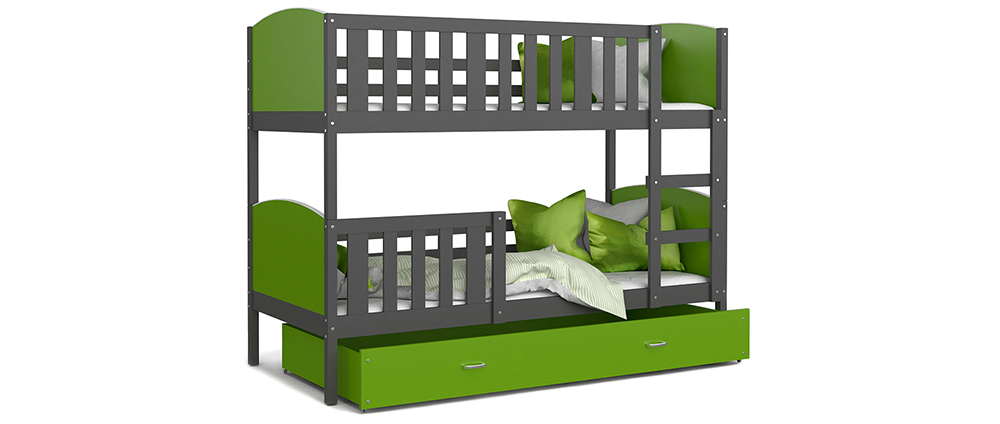 Detská poschodová posteľ TAMI 90x200 cm so šedou konštrukciou v zelenej farbe