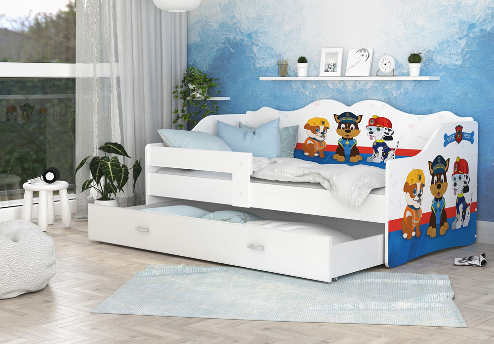 Dětská jednolůžková postel LILI bílá VZOR pejsci 80x160