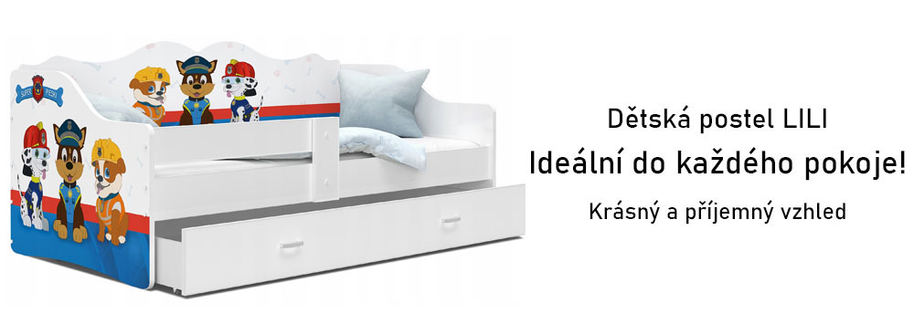 Dětská jednolůžková postel LILI bílá VZOR pejsci 80x180
