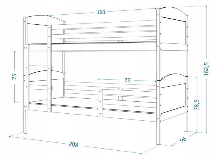 Detská poschodová posteľ Matyas 200x90 bez šuplíka BIELA-BIELA