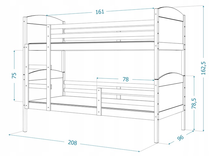 Detská poschodová posteľ Matyas 200x90 bez šuplíka BOROVICA-BIELA