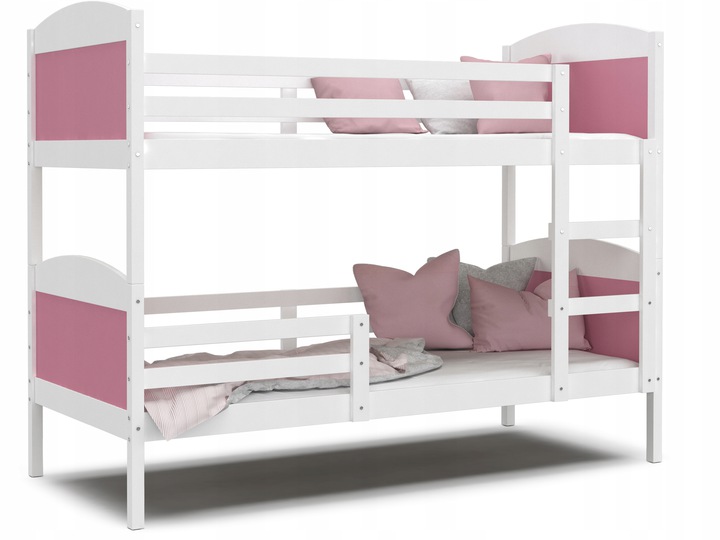 Dětská patrová postel Matyas 190x80 bez šuplíku BÍLÁ-RŮŽOVÁ