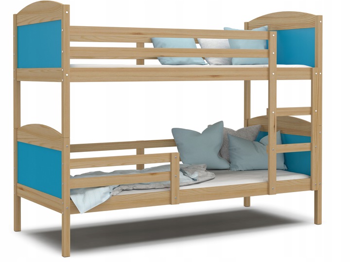 Dětská patrová postel Matyas 190x80 bez šuplíku BOROVICE-MODRÁ