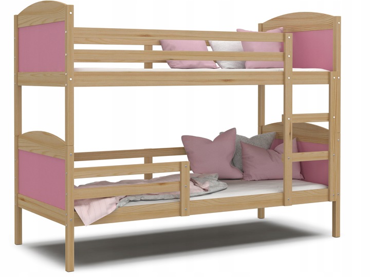 Dětská patrová postel Matyas 200x90 bez šuplíku BOROVICE-RŮŽOVÁ
