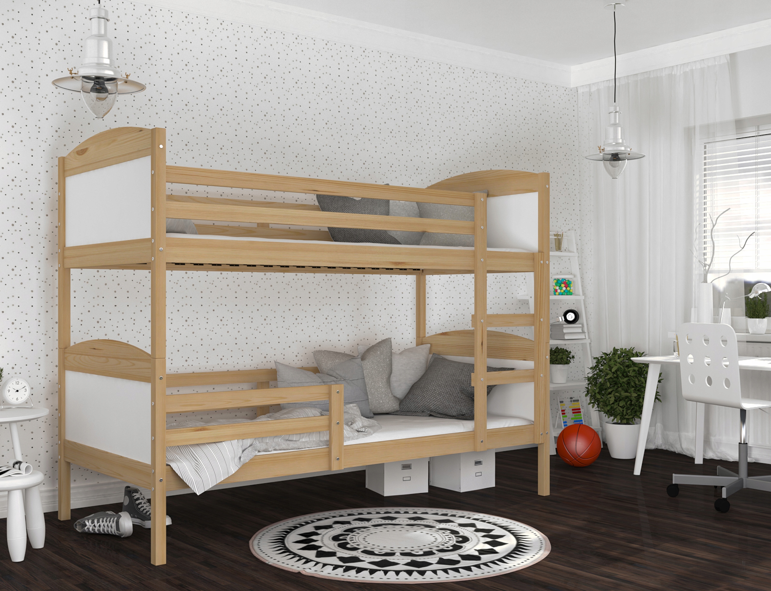 Detská poschodová posteľ Matyas 190x80 bez šuplíka BOROVICA-BIELA