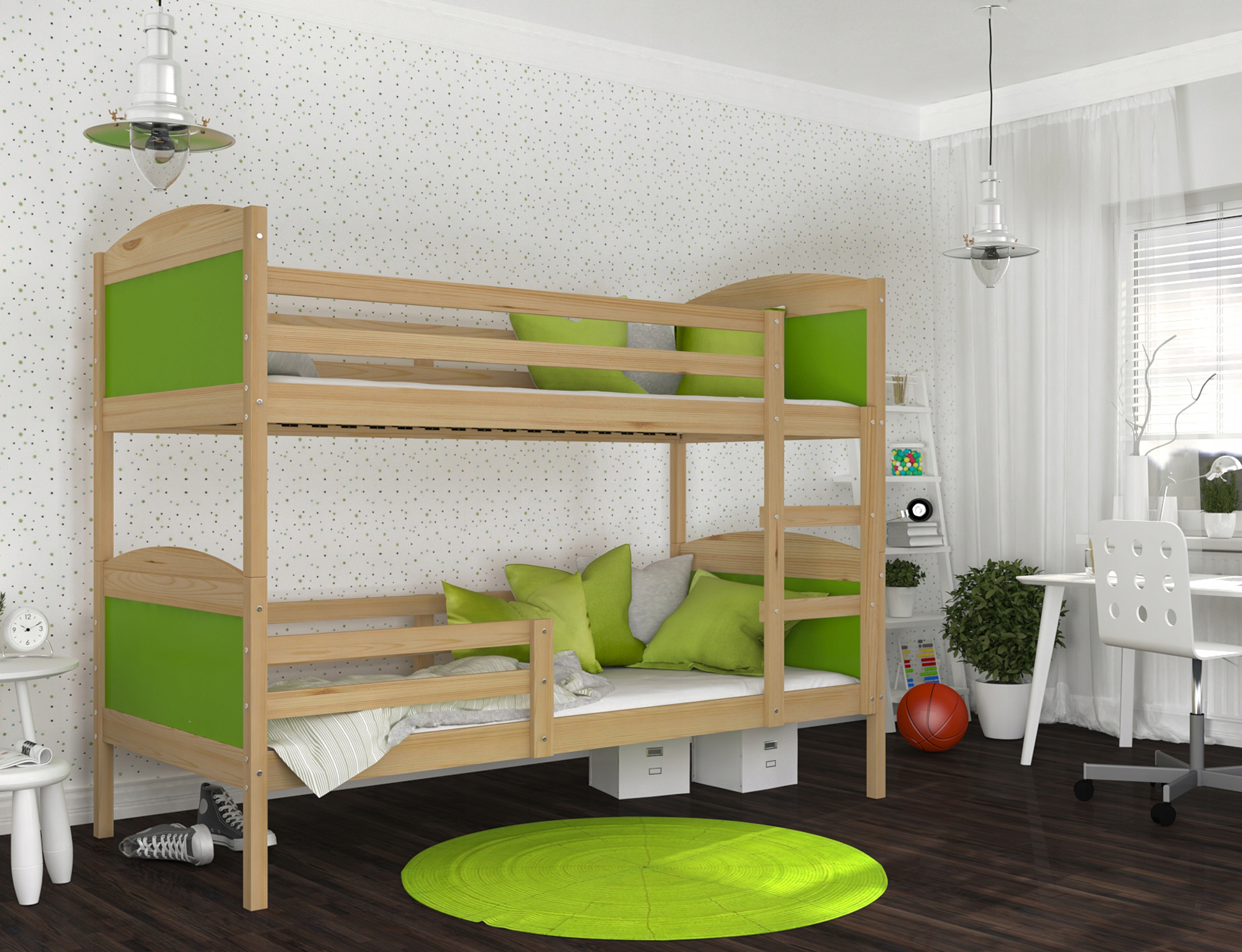 Detská poschodová posteľ Matyas 200x90 bez šuplíka BOROVICA-ZELENÁ