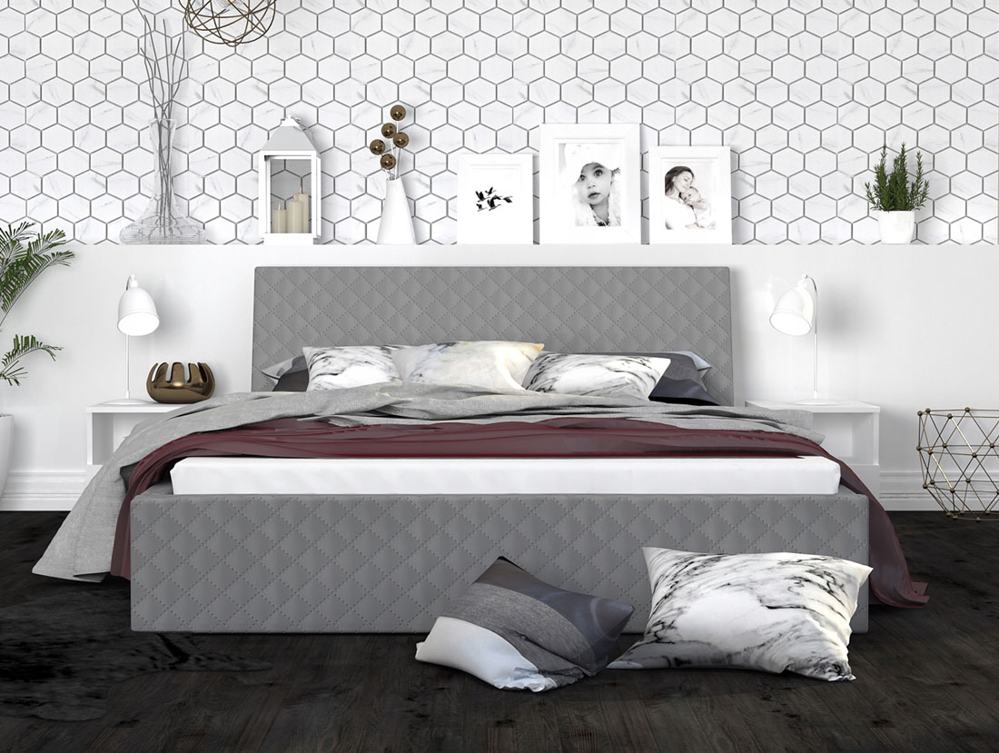 Luxusní manželská postel VEGAS šedá 180x200 z eko kůže s kovovým roštem