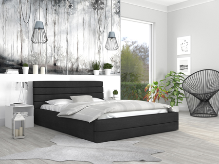 Luxusní manželská postel TOPAZ černá 140x200 z eko kůže s kovovým roštem